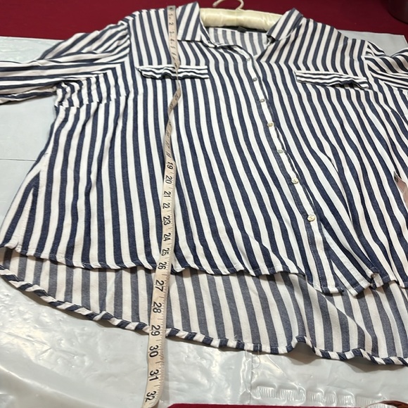 2XL Alexander Jordan blue white stripe blouse rayon button collar office career - Picture 5 of 11